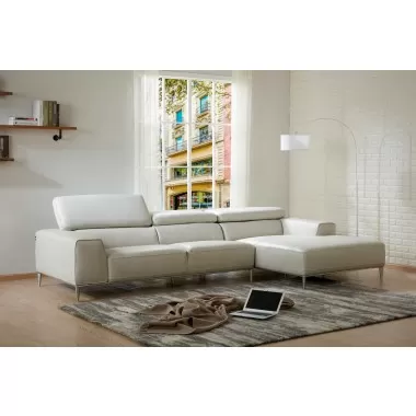 J&M Furniture Lecoultre Light Grey Leather Sectional RHF