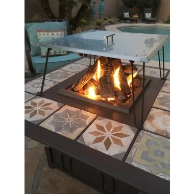AZ Patio Heaters Heat Warden Fire Pit Heat Deflector in Stainless Steel - Lifestyle