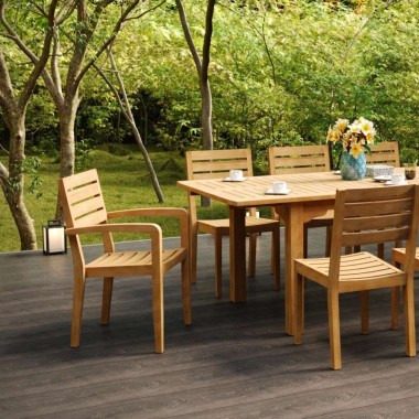 Lovel Teak Outdoor Dining Stacking Armchair (Set of 4) - Lifestyle 1