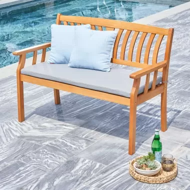 Vifah Kapalua Honey Nautical Eucalyptus Wooden Outdoor Garden Bench, Lifestyle