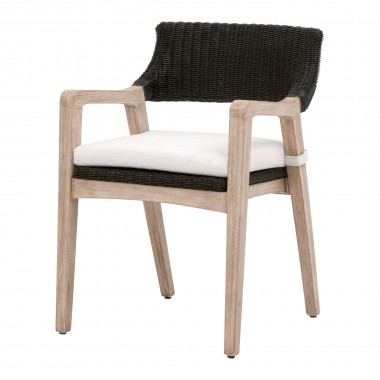 Essentials For Living Lucia Arm Chair - Black Rattan, Performance White Speckle, Natural Gray Mahogany - Front Side Angle
