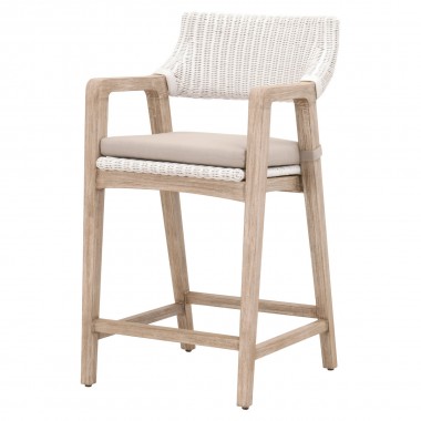 Essentials For Living Lucia Counter Stool - White Rattan, Light Gray - Front Side Angle