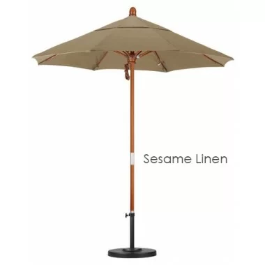 California Umbrella 7.5' Wood Market Umbrella Pulley Open Marenti Wood - Sunbrella