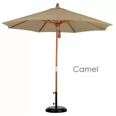 California Umbrella 9' Wood Market Umbrella Pulley Open Marenti Wood - Sunbrella