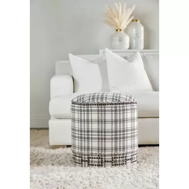 Essentials For Living Marlow Ottoman in Performance Tartan Charcoal - Lifestyle