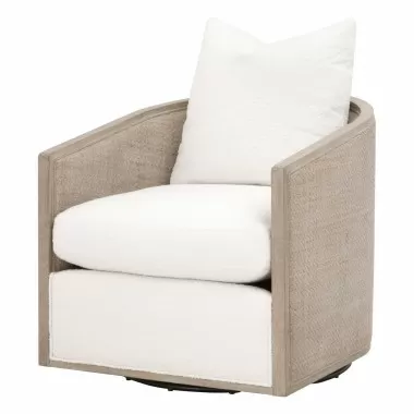 Essentials For Living McGuire Swivel Club Chair - Performance Boucle Snow, Natural Gray Oak & Cane - Front Side Angle