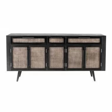 Nova Solo Nordic Mindi Rattan Buffet with 5 Doors, 3 Drawers - Front Angle