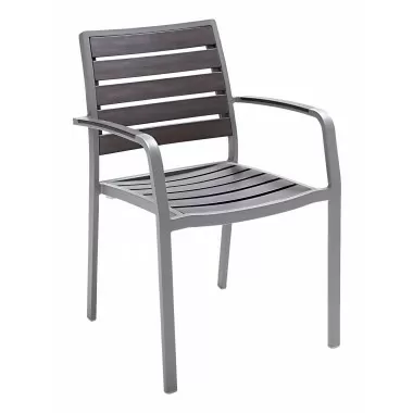 Aluminum Arm Chair W/ Faux Teak Back and Seat - Gray