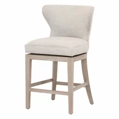 Milton Swivel Counter Stool - Bisque French Linen Natural Gray Ash - Angled