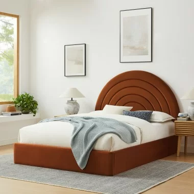 Modway Solana Arched Performance Velvet Queen Platform Bed Brown