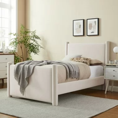 Modway Rael Performance Velvet Twin Platform Bed Ivory