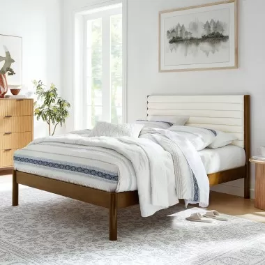 Modway Olea Channel Tufted Boucle Solid Wood Full Platform Bed Walnut