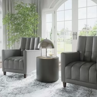 Sunpan Romalda Lounge Chair - Vintage Charcoal Leather - Lifestyle