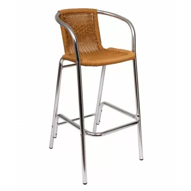 Madrid Arm Barstool Black Synthetic Wicker Anodized Aluminum