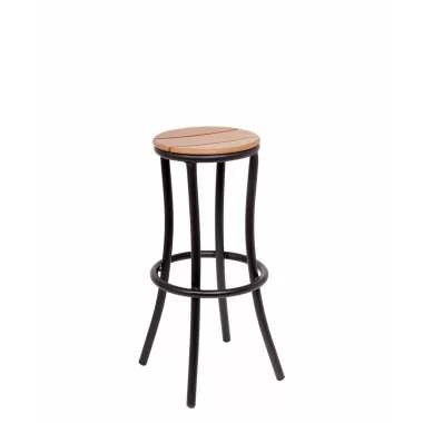 Norden Backless Barstool - Synthetic Teak Slats - Black Powder Coat Aluminum Frame