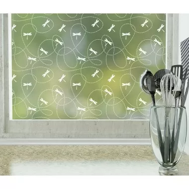 Odhams Press Dragonflies Frosted Non-Adhesive Decorative Window Film - Privacy Cling Film