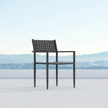 Azzurro Naples Dining Chair With Matte Charcoal Aluminum Frame and Ash All-Weather Rope - Lifestyle