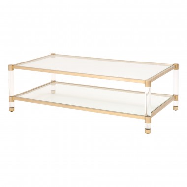 Nouveau Coffee Table - Brushed Stainless Steel Lucite - Front Side Angle