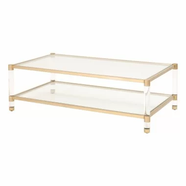 Nouveau Coffee Table - Brushed Stainless Steel Lucite - Front Side Angle