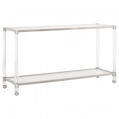 Nouveau Console Table - Brushed Stainless Steel Lucite - Front Side Angle