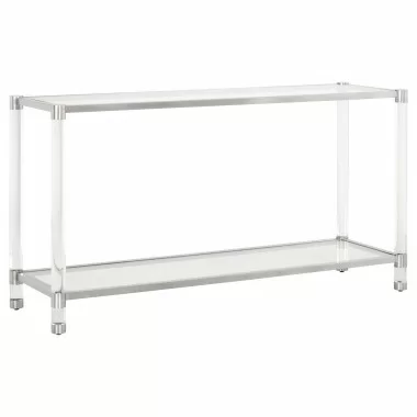 Nouveau Console Table - Brushed Stainless Steel Lucite - Front Side Angle