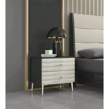 Whiteline Modern Living Pino Night Stand In High Gloss Dark Grey Angley - Lifestyle