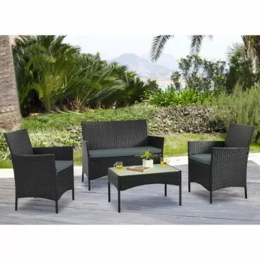 Manhattan Comfort Imperia Steel Rattan 4-Piece Patio Conversation Set with Cushions in Grey