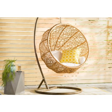Manhattan Comfort Zolo Metal and Rattan Hanging Lounge Egg Patio Swing 1
