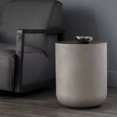 Sunpan Diaz End Table in Grey-Wood Grain Brown - Lifestyle