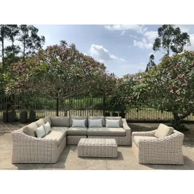 Outsy Alejandra 6-Piece Outdoor Wicker Furniture Set with Coffee Table in White and Grey - Lifestyle