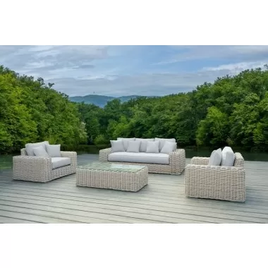 Outsy Anna 4-Piece Outdoor Wicker Furniture Set with Wicker Coffee Table in White and Grey - Lifestyle
