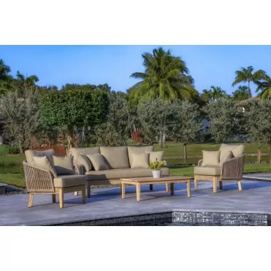 Outsy Eve 4-Piece Outdoor and Backyard Wood, Aluminum and Rope Furniture Set - Lifestyle 
