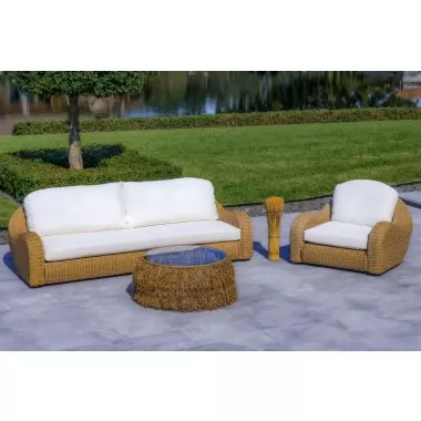Outsy Katalina 3-Piece Outdoor and Backyard Poly Hyacinth Furniture Set with Aluminum Frame - Lifestyle 