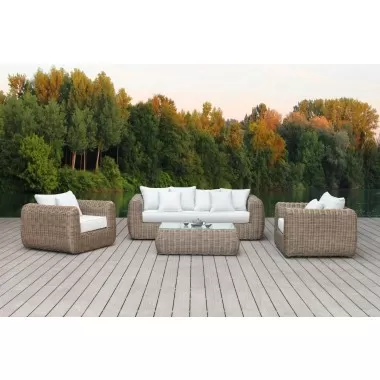 Outsy Milo 4-Piece Outdoor and Backyard Wicker Furniture Set with Aluminum Frame with Wicker Coffee Table in Brown - Lifesytle Front 
