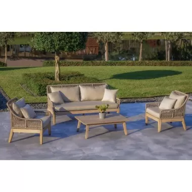 Outsy Solana 4-Piece Outdoor and Backyard Wood With Aluminum and Rope Furniture Set - Lifestyle 