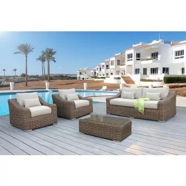 Outsy Lana 4-Piece Outdoor Wicker Furniture Set in Brown with Wicker Coffee Table - Lifestyle