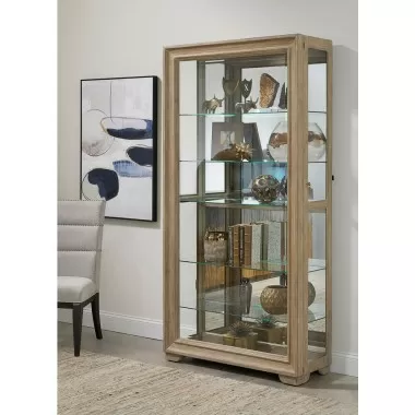 Pulaski Furniture Light Wood Modern 5-Shelf Sliding Door Curio with LED Light