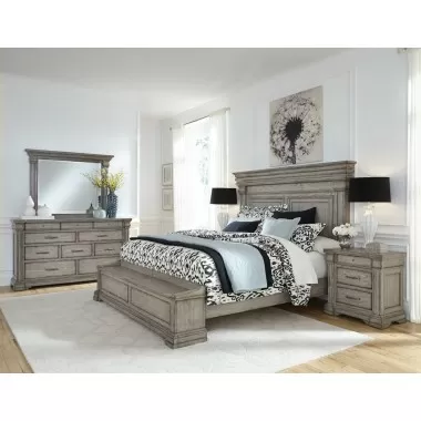 Pulaski Furniture Madison Ridge Queen Panel Bed with Blanket Chest Footboard in Heritage Taupe - Lifestyle