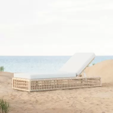 Azzurro Paloma Lounge Chair With Matte White Aluminum Frame And Almond All-Weather Wicker - Lifestyle