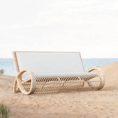 Azzurro Paloma 3 Seat Sofa In Matte White Aluminum Frame and Almond All-Weather Wicker - Lifestyle
