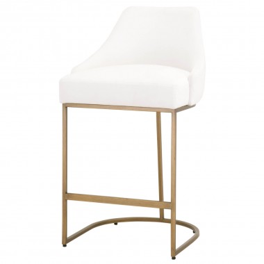 Essentials For Living Parissa LiveSmart Peyton-Pearl, Brushed Gold Counter Stool - Set of 2 - Front Side Angle