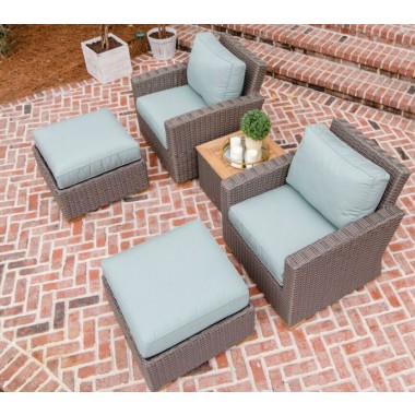 Sanibel Wicker Deep Seating Set with Two Club Chair, Two Ottomans and Side Table