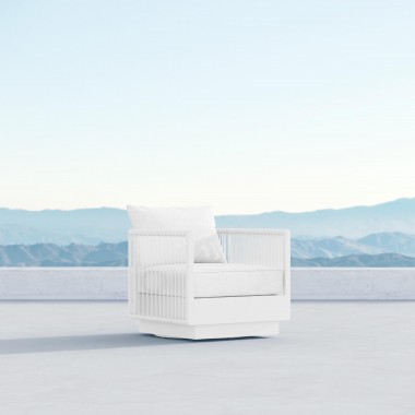 Azzurro Porto Swivel Club Chair In Matte White Frame and Pearl Gray All-Weather Rope - Lifestyle