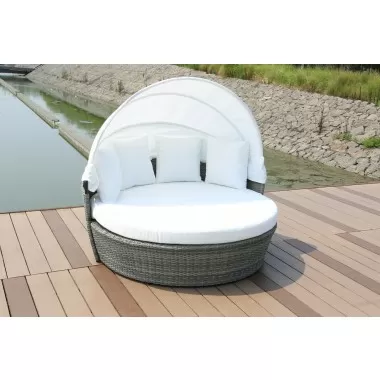 Hospitality Rattan Patio Manhattan Grey Wicker Canopy Daybed Outdoor View