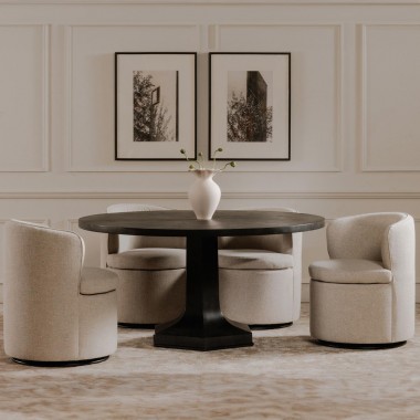 Moe's Home Collection Ethan Dining Table in Black - Front Lifestyle with White Dining Chairs