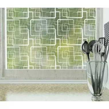 Odhams Press Retro Squares Frosted Non-Adhesive Decorative Window Film - Privacy Cling Film