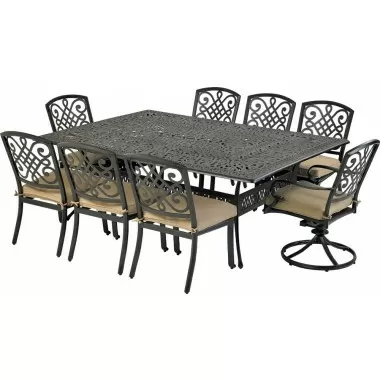 Bridgetown 9-Piece Dining Set  with 84" x 60" Monarch Dining Table and 6 Armless Dining Chairs + 2 Swivel
