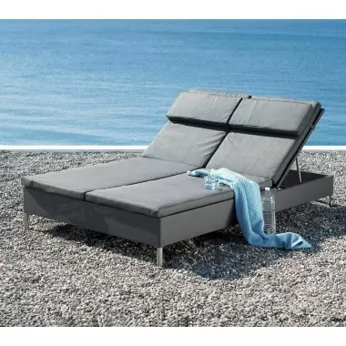 Cane-Line Rest Sunbed, Double, Incl. Grey Cane-Line Natté Cushion Set_009