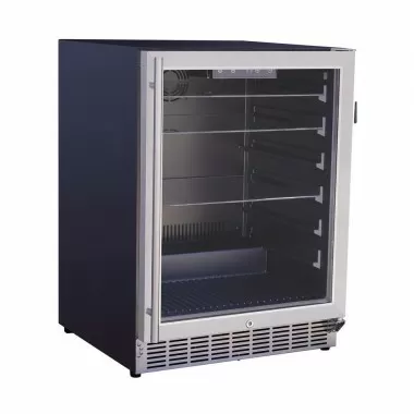 Summerset Grills 24 5.1c Outdoor Rated Fridge With Glass Door and Glass Shelves - Angled