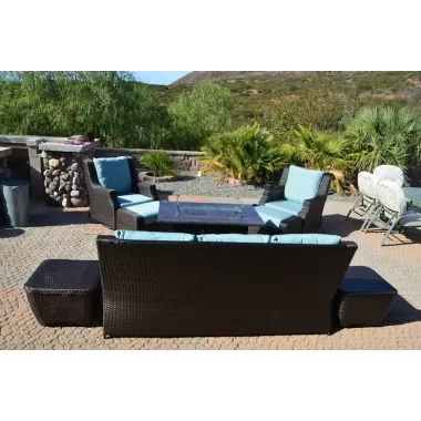Patio Resort Lifestyles Rome 8-Piece Fire Deep Seating Group- Canvas Spa Lifestyle